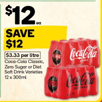 Coca-Cola Classic, Zero Sugar or Diet Soft Drink Varieties 12 x 300ml