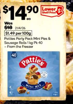 Patties Party Pack Mini Pies & Sausage Rolls 1 kg Pk 40