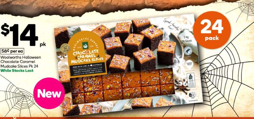 Woolworths Halloween Chocolate Caramel Mudcake Slices Pk 24