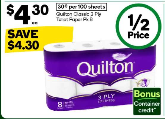 Quilton Classic 3 Ply Toilet Paper Pk 8