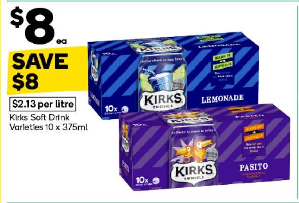 Kirks Soft Drink Varieties 10 x 375ml