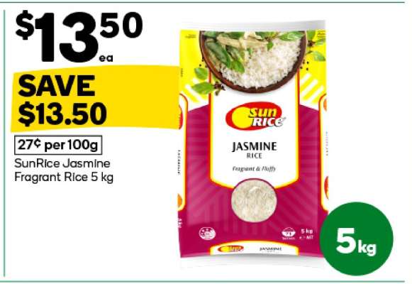 SunRice Jasmine Fragrant Rice 5 kg