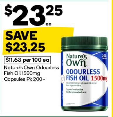 Nature’s Own Odourless Fish Oil 1500mg Capsules Pk 200