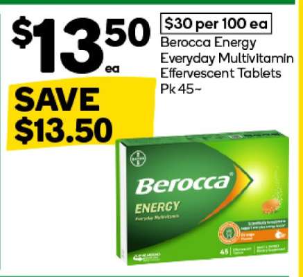 Berocca Energy Everyday Multivitamin Effervescent Tablets Pk 45~