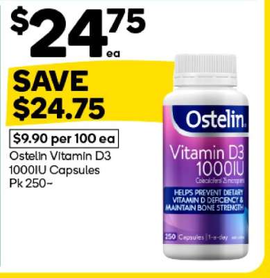 Ostelin Vitamin D3 1000IU Capsules Pk 250~