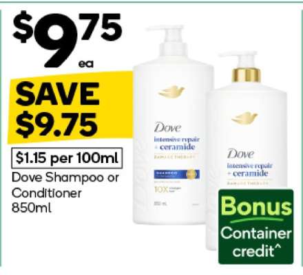 Dove Shampoo or Conditioner 850mL