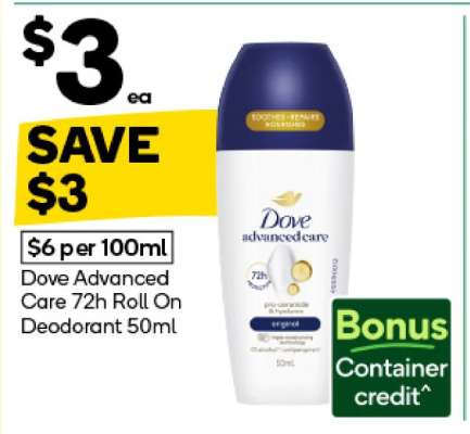 Dove Advanced Care 72H Roll On Deodorant 50ml