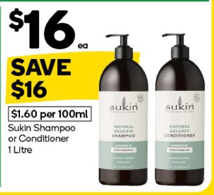 Sukin Shampoo or Conditioner 1 Litre