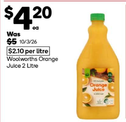 Woolworths Orange Juice 2 Litre