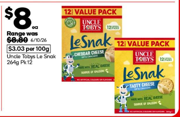 Uncle Tobys Le Snak 264g Pk 12