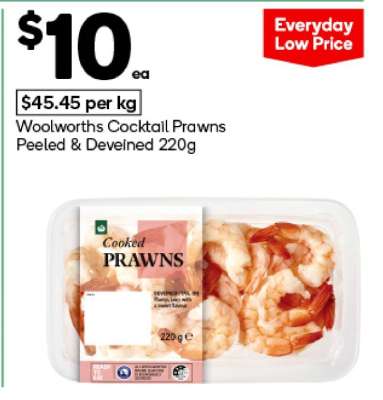 Woolworths Cocktail Prawns Peeled & Deveined 220g