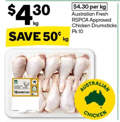 Australian Fresh RSPCA Approved Chicken Drumsticks Pk 10