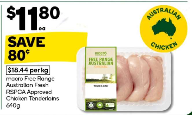 macro Free Range Australian Fresh RSPCA Approved Chicken Tenderloins 640g