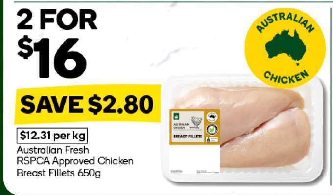 Australian Fresh RSPCA Approved Chicken Breast Fillets 650g