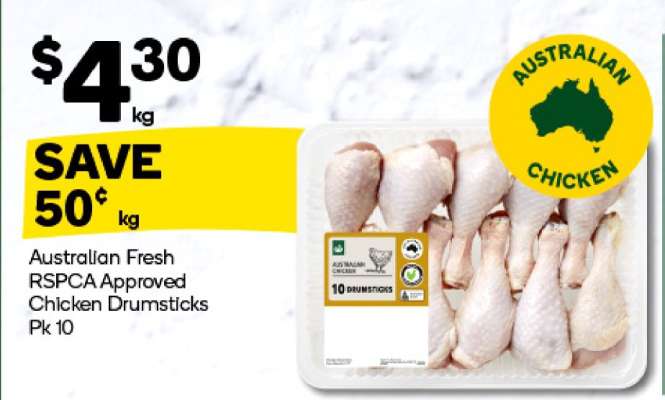 Australian Fresh RSPCA Approved Chicken Drumsticks Pk 10