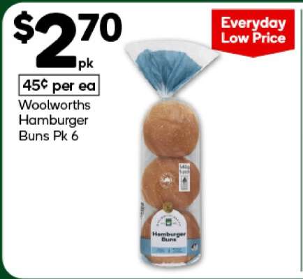 Woolworths Hamburger Buns Pk 6