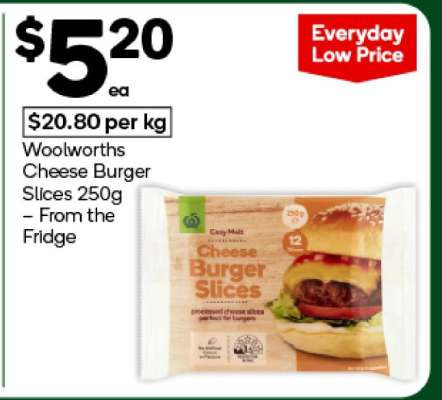 Woolworths Cheese Burger Slices 250g