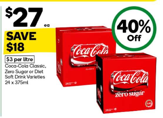 Coca-Cola Classic, Zero Sugar or Diet Soft Drink Varieties 24 x 375ml