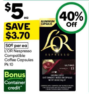 L'OR Nespresso Compatible Coffee Capsules Pk 10