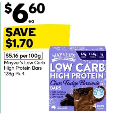 Mayver’s Low Carb High Protein Bars 128g Pk 4