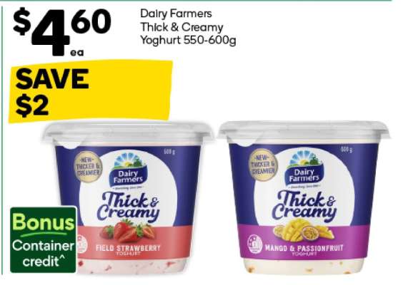 Dairy Farmers Thick & Creamy Yoghurt 550-600g