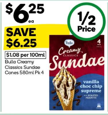 Bulla Creamy Classics Sundae Cones 580ml Pk 4