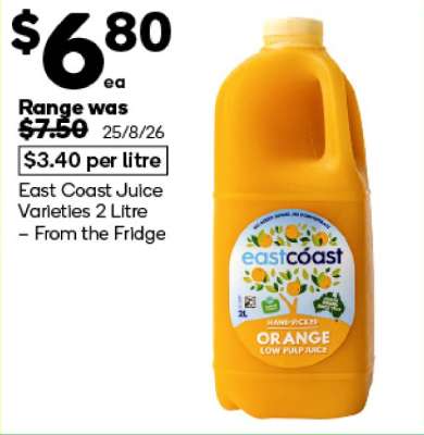 East Coast Juice Varieties 2 Litre