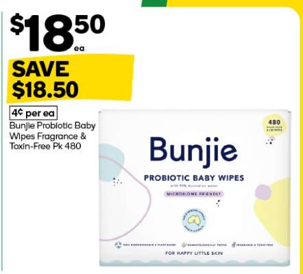 Bunjie Probiotic Baby Wipes Fragrance & Toxin-Free Pk 480