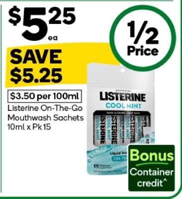 Listerine On-The-Go Mouthwash Sachets 10ml x Pk 15